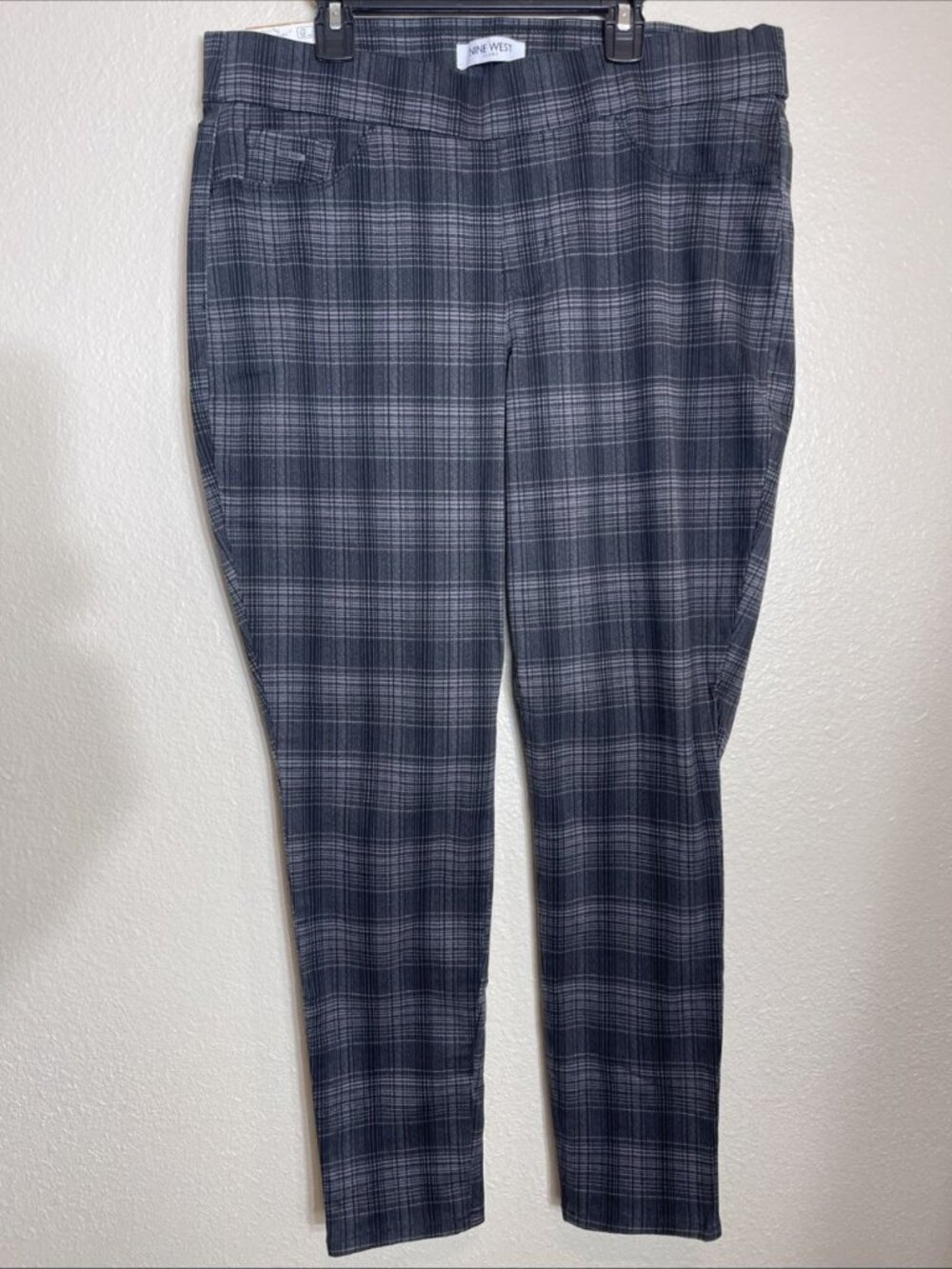 Nine West Womens Jeans SZ 12 Heidi Plaid Pull-On Yoga Stretch Skinny Pants New